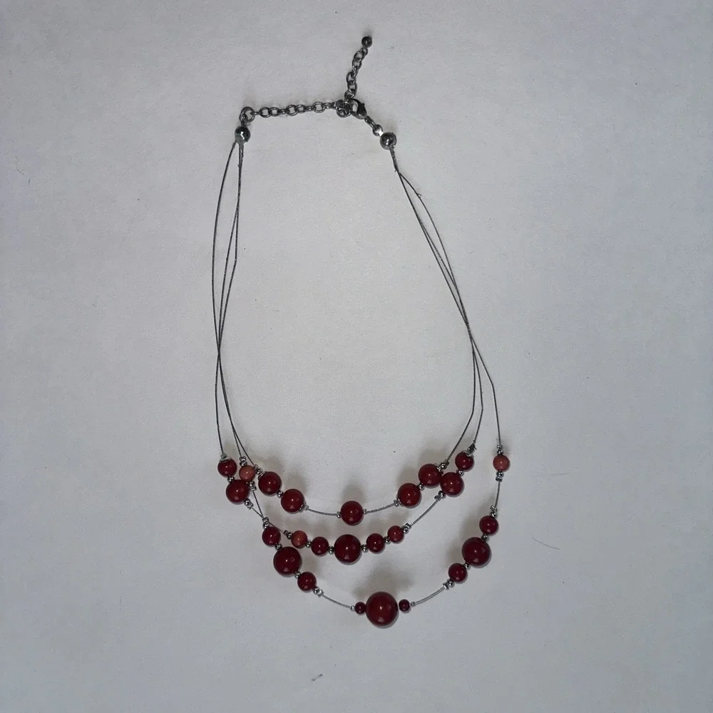 Unbranded Multi-Strand Necklace Women OS Red Excellent Layered Beaded Statement